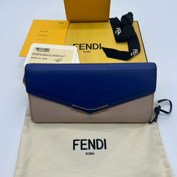 Fendi long leather wallet continental blue and beige - Picture 1 of 10